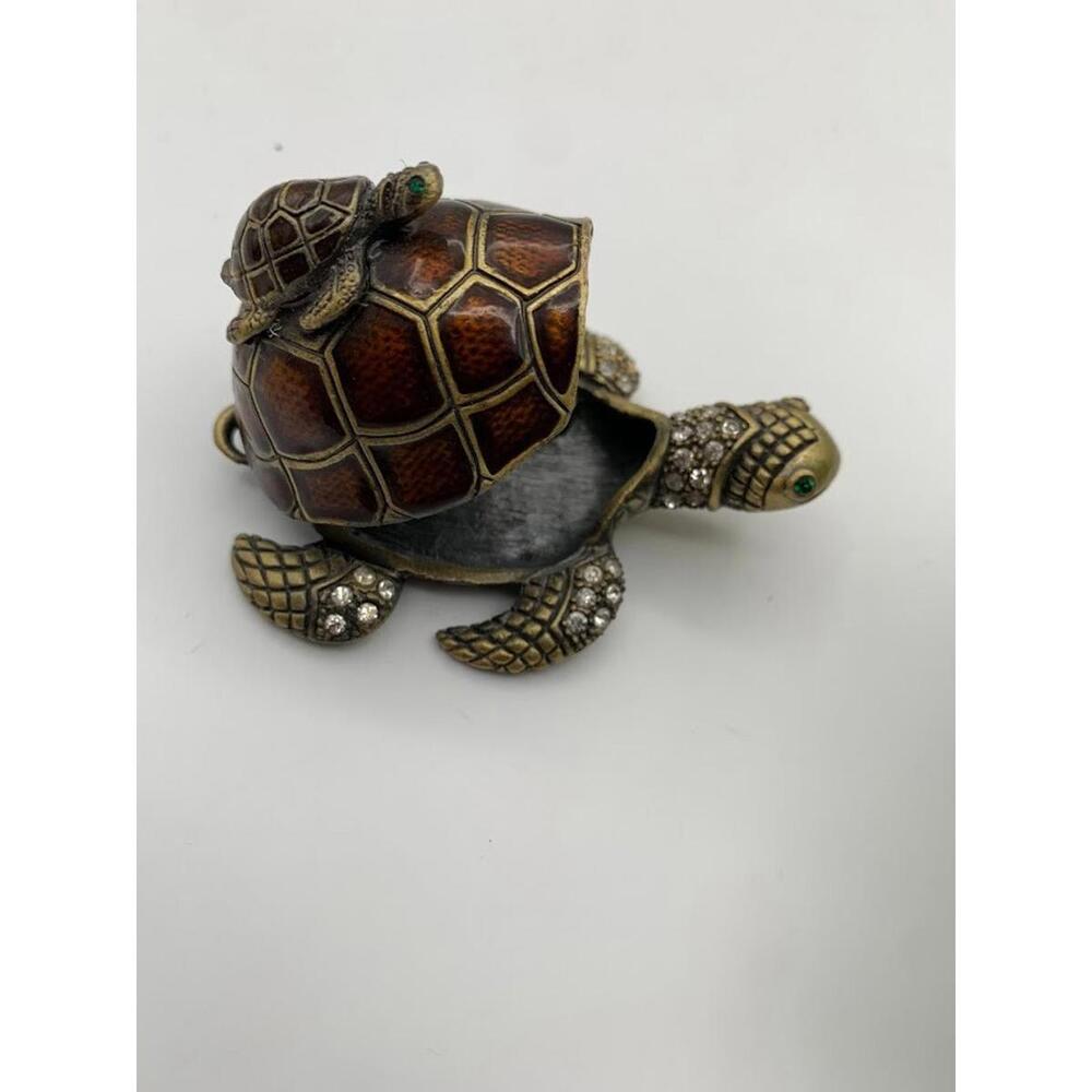 Peacock Bird and Turtle Jewelled Trinket Box - Enamelled - Picture 13 of 15